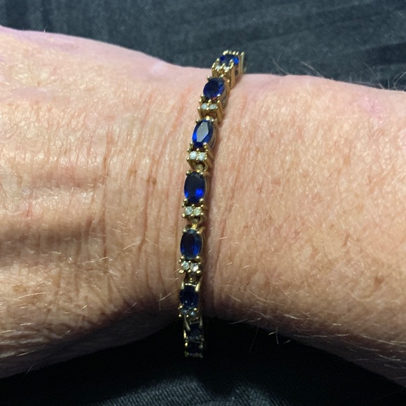 Jewelry - Like New Avon Gold-tone & Sapphire Color Gemstones Tennis Bracelet